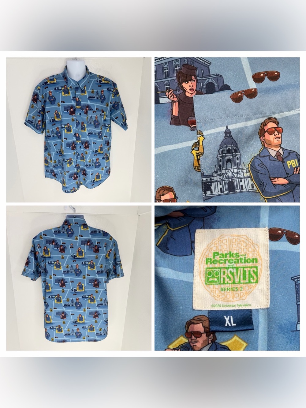 RSVLTS Parks And Recreation XL Kunuflex Shirt Burt Macklin FBI Men's Button Down